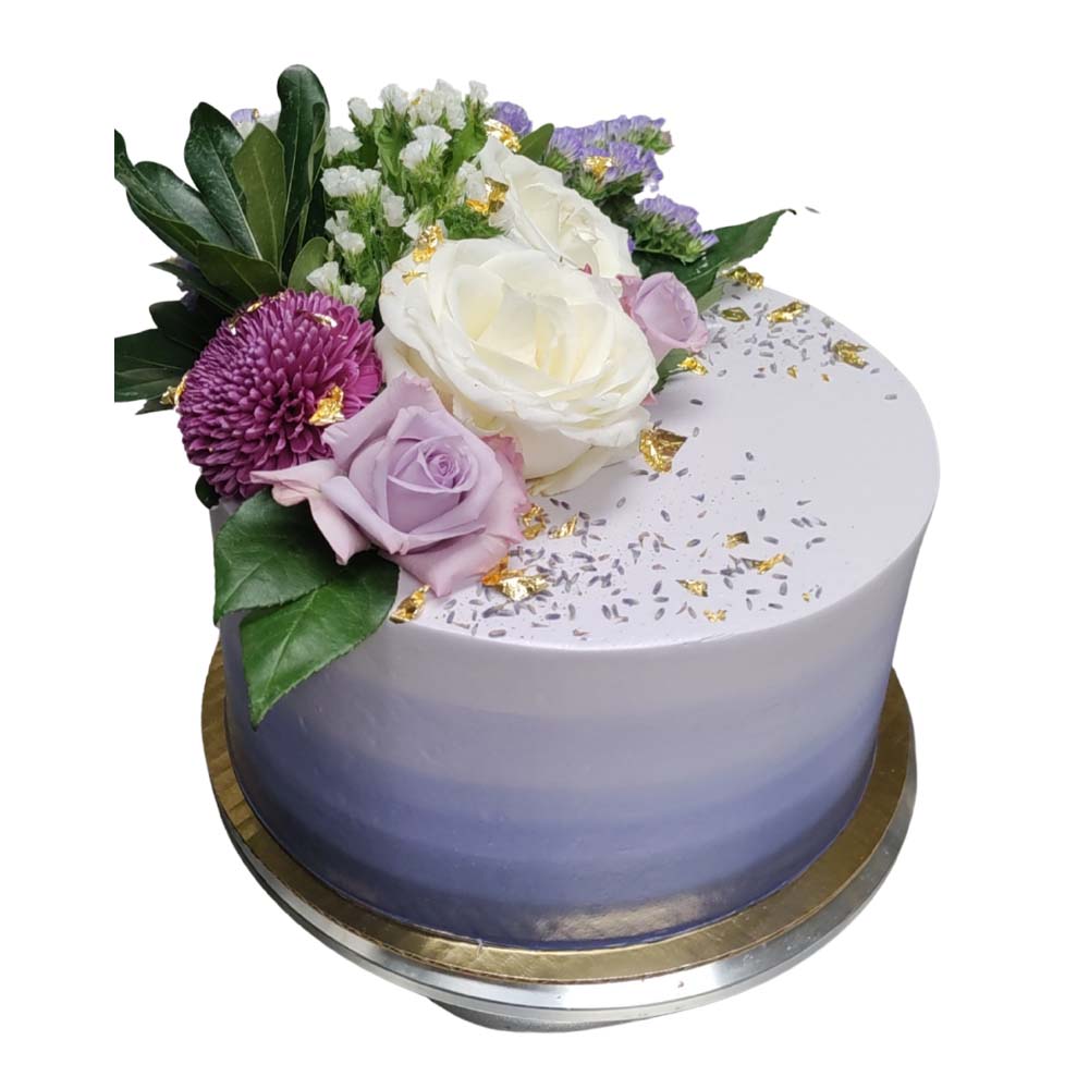 Ombre Buttercream Cake With Fresh Flowers &Amp;Amp;Amp; Gold Flakes
