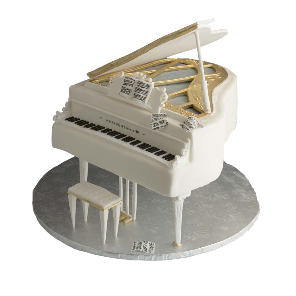 White &Amp;Amp;Amp; Gold Piano Cake