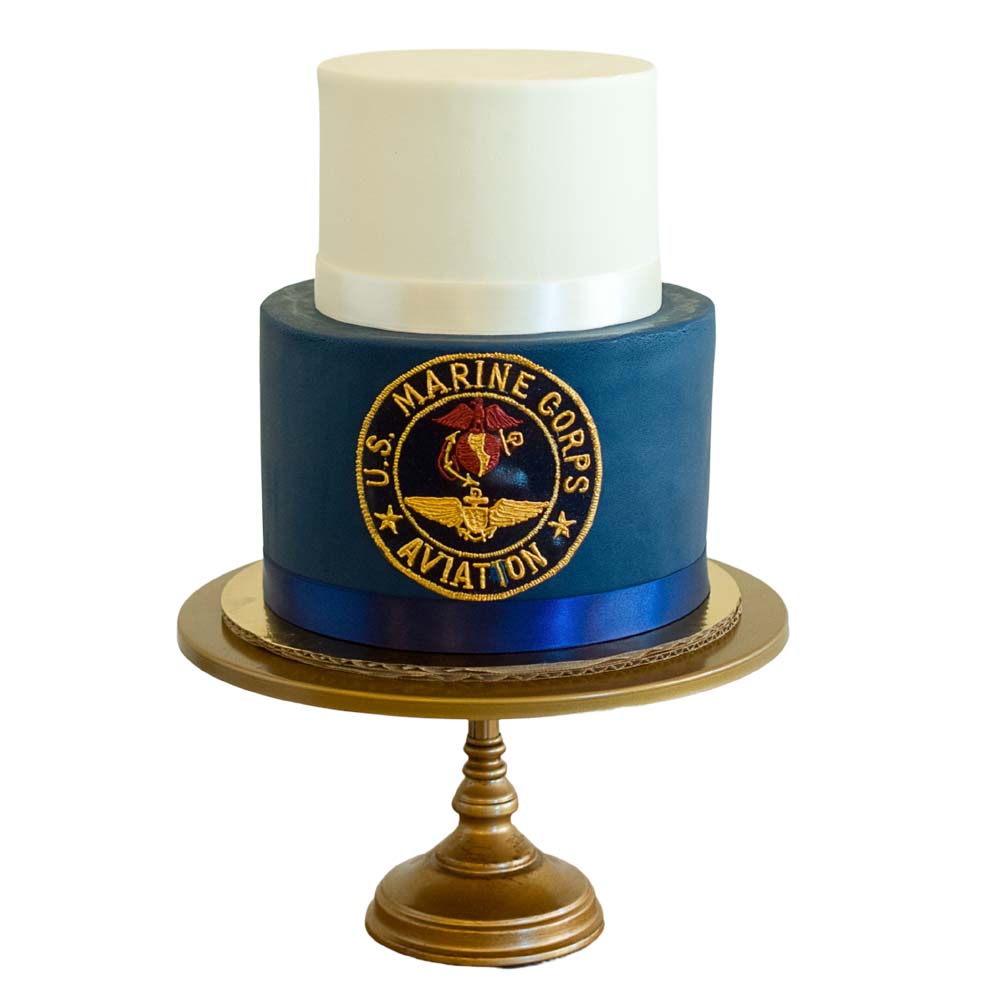 White &Amp;Amp;Amp; Blue 2 Tier Marine Corp Cake