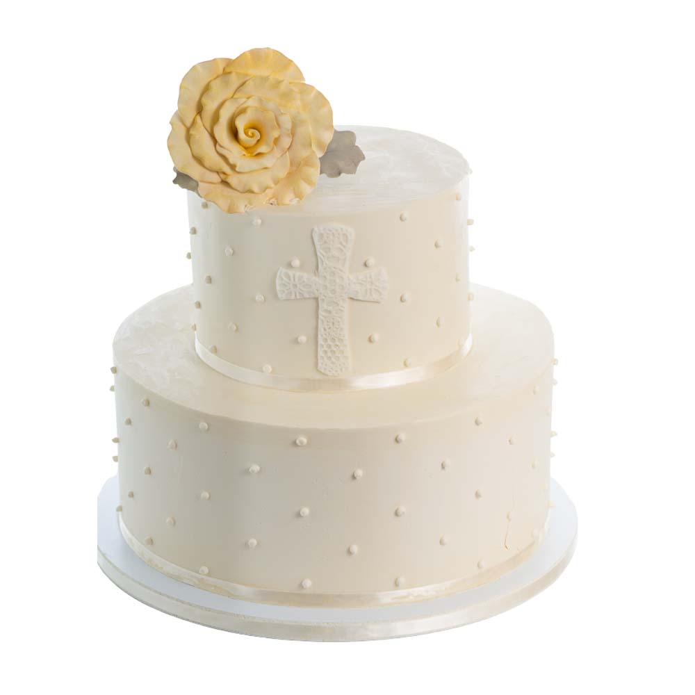 2 Tier Off White Baptism/Confirmation Cake